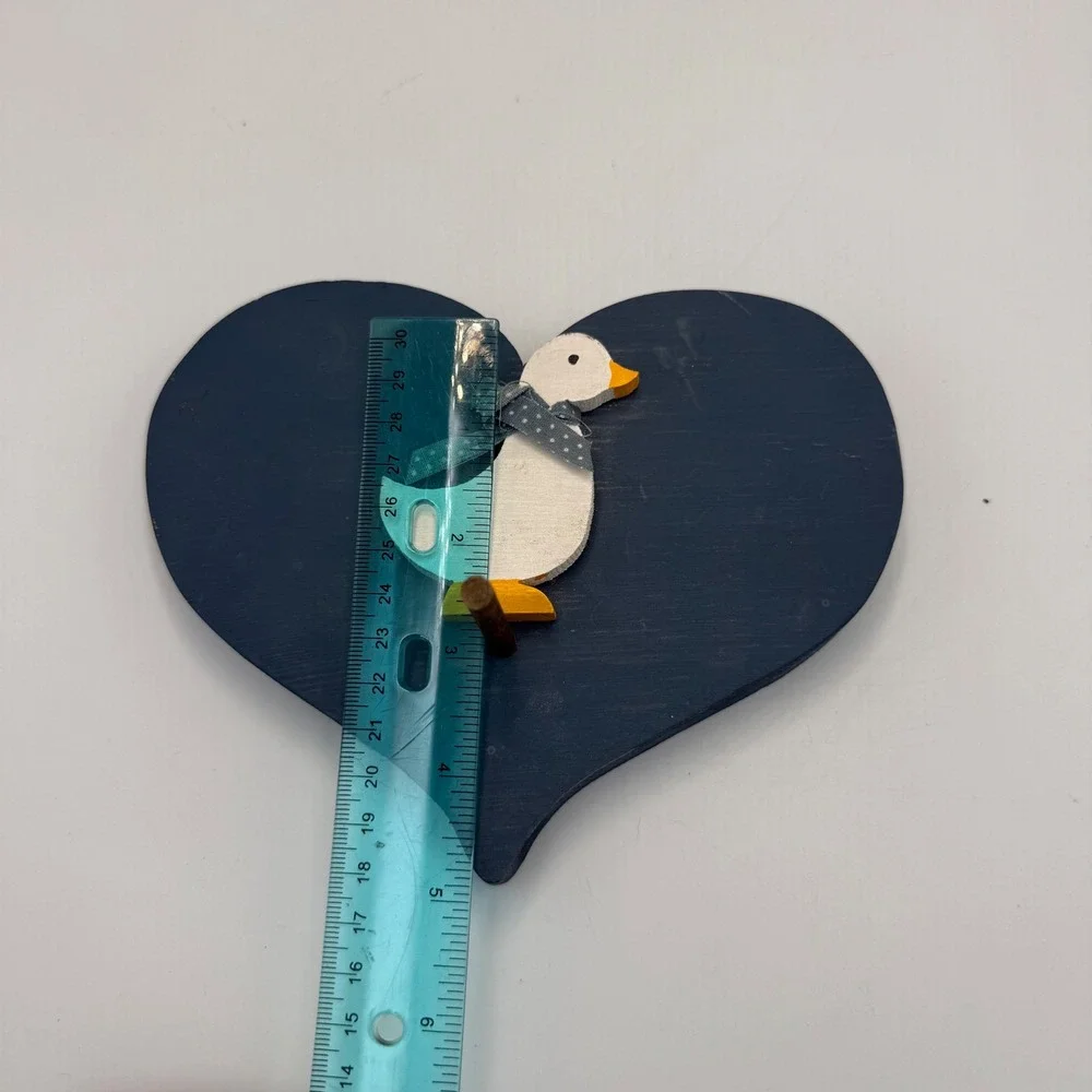 Vintage Wooden Heart Goose Wall Hook Navy Blue White Country Farmhouse Decor